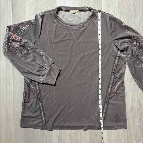 Kate & Sam Womens M Velvet Floral Embroidered Top Balloon Sleeves Cottagecore - Picture 7 of 7